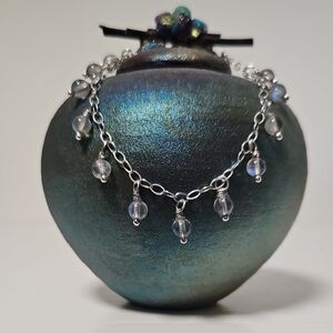 Dainty blue flash labradorite silver bracelet